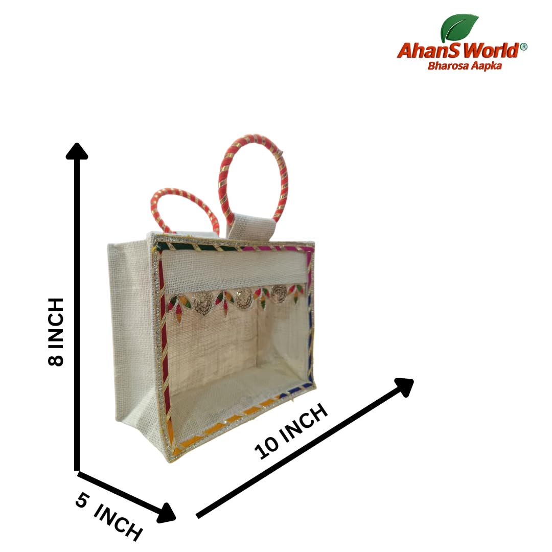 Ahans World Room Hampers Jute Bag with Gotta Patti Lace & Ring Handle (6, 10 * 8 * 5 INCH) Amazon.in: Bags, Wallets and Luggage - Image 5