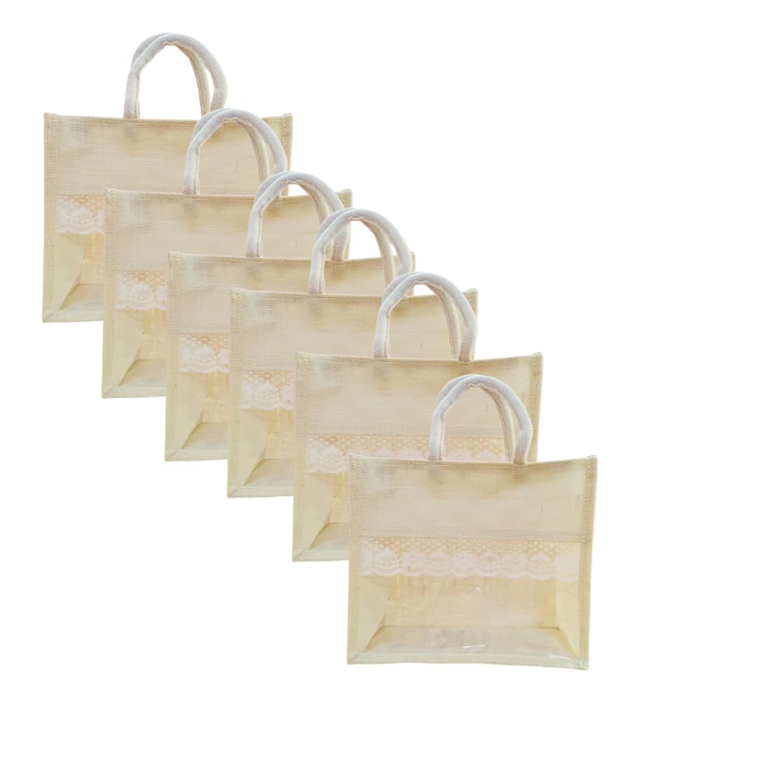 Ahans World Jute Bag with Transparent Window Ideal for Room Hampers OFF WHITE (6, 10 * 8 * 5 INCH) Amazon.in: Home & Kitchen