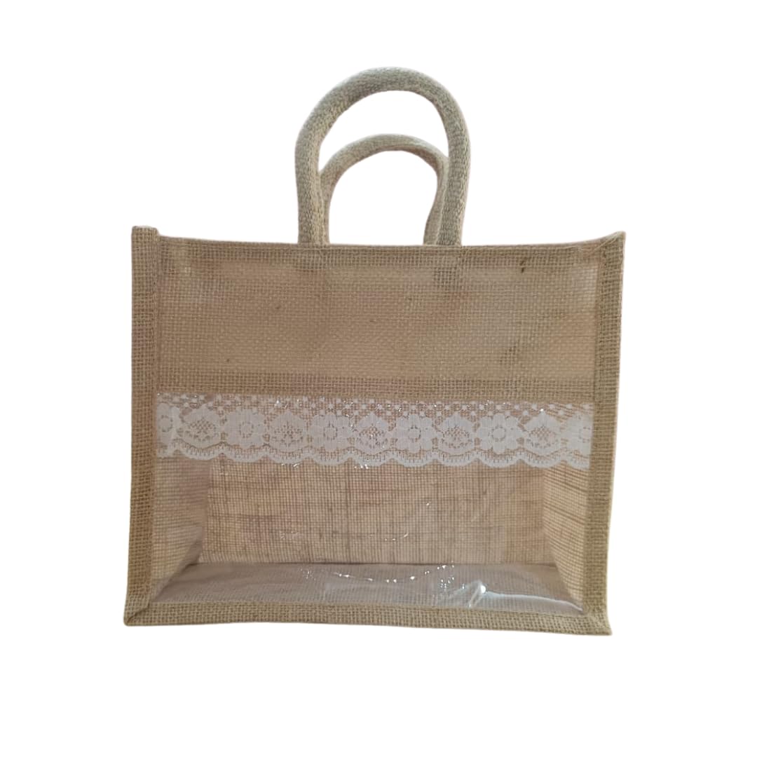 Ahans World Jute Bag with Transparent Window Ideal for Room Hampers Natural Brown (6, 12 * 10 * 5 INCH) Amazon.in: Home & Kitchen - Image 2