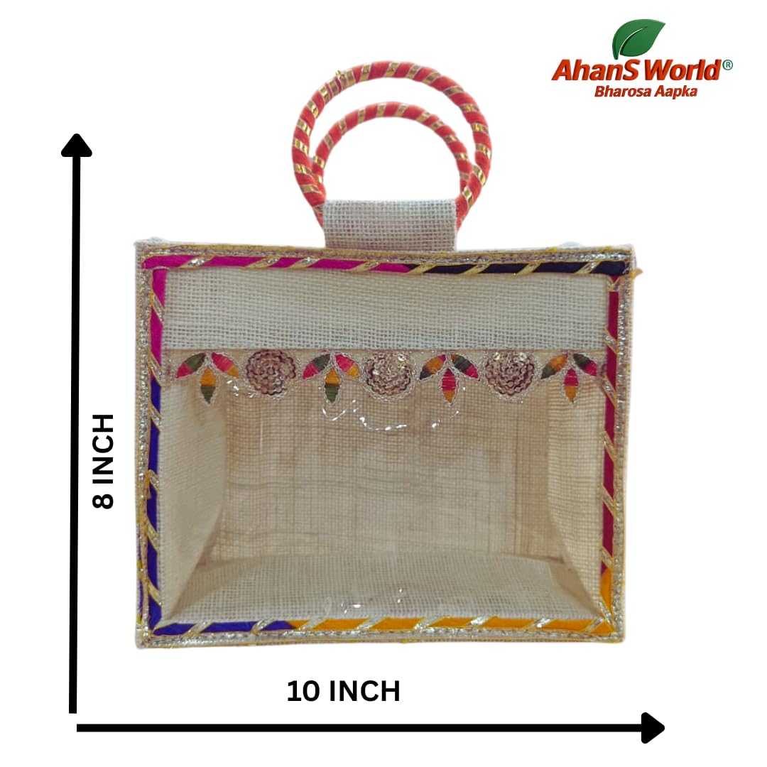 Ahans World Room Hampers Jute Bag with Gotta Patti Lace & Ring Handle (6, 10 * 8 * 5 INCH) Amazon.in: Bags, Wallets and Luggage - Image 4