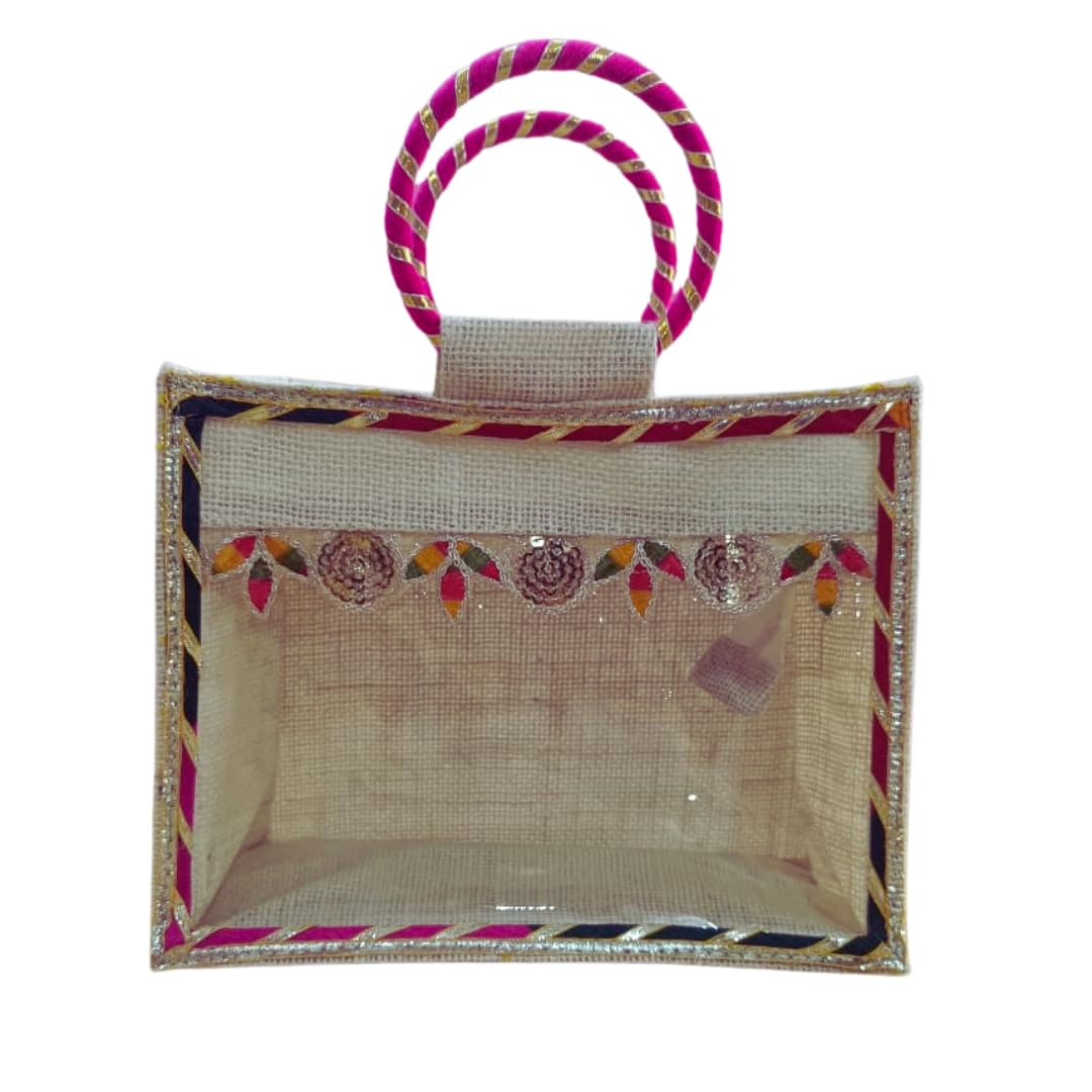 Ahans World Room Hampers Jute Bag with Gotta Patti Lace & Ring Handle (6, 10 * 8 * 5 INCH) Amazon.in: Bags, Wallets and Luggage - Image 2