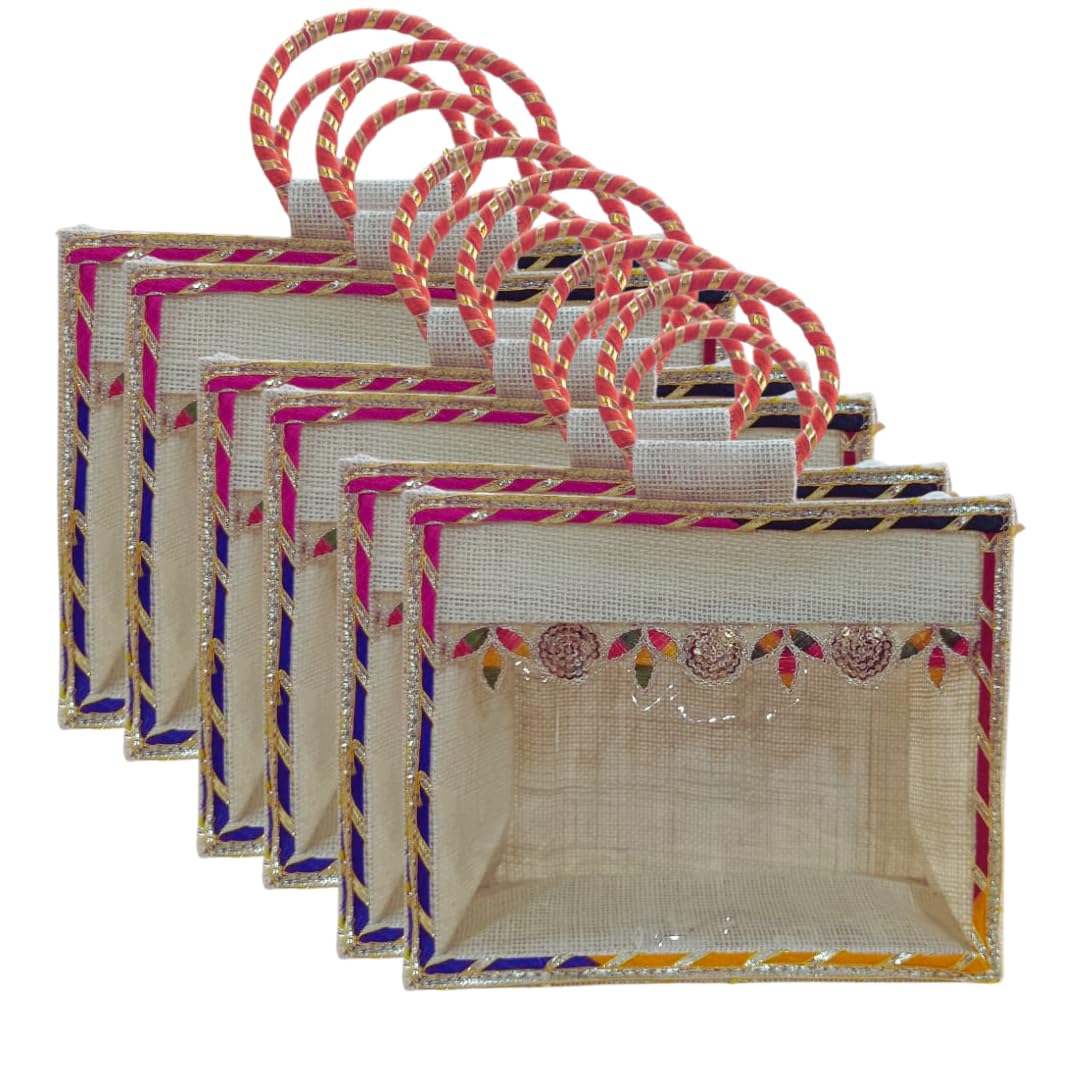 Ahans World Room Hampers Jute Bag with Gotta Patti Lace & Ring Handle (6, 10 * 8 * 5 INCH) Amazon.in: Bags, Wallets and Luggage